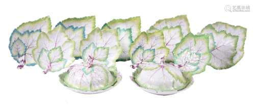 A German porcelain composite leaf-shaped part dessert servic...