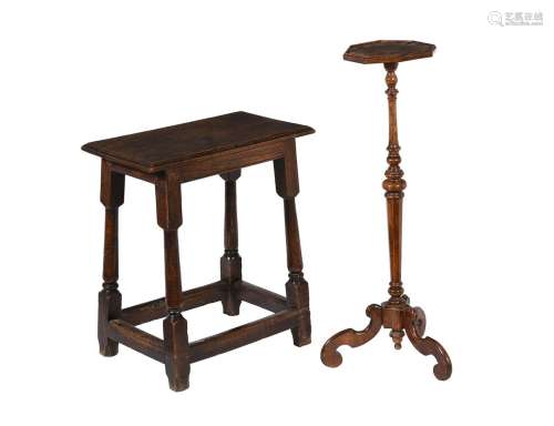 An oak joint stool or stand in late 17th century style