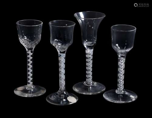 Four various opaque-twist wine glasses