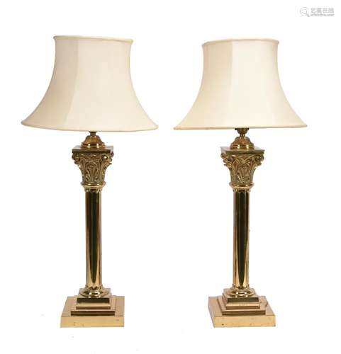 A pair of brass columnar table lamp basses