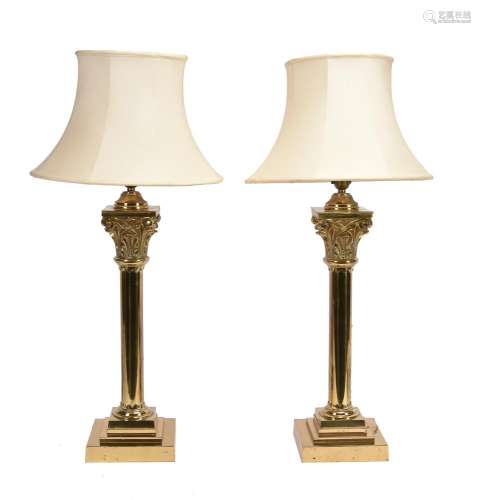 A pair of brass columnar table lamp basses