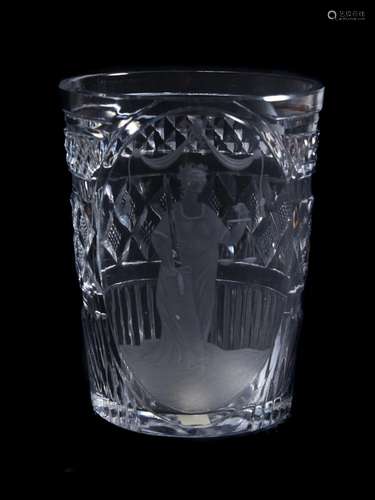 An English cut-glass and engraved beer glass