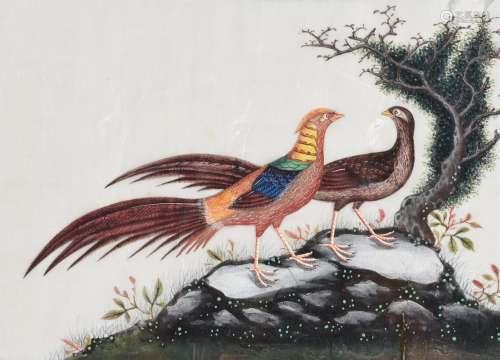 A set of eight Chinese Export watercolours on silk paintings...