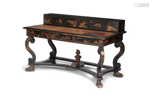 A Regency black lacquered and gilt chinoiserie decorated des...