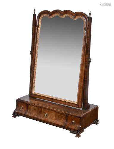 A walnut and parcel gilt dressing table mirror