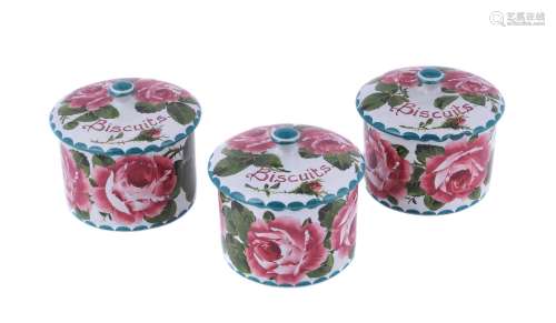 Three Wemyss (Griselda Hill) biscuit jars and covers