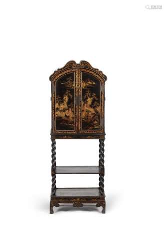 A Chinese Export black lacquer and gilt chinoiserie decorate...