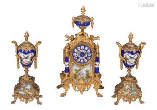 A French Sevres-style porcelain and gilt-metal mounted clock...
