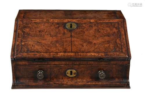 A George I walnut and feather banded travelling writing box