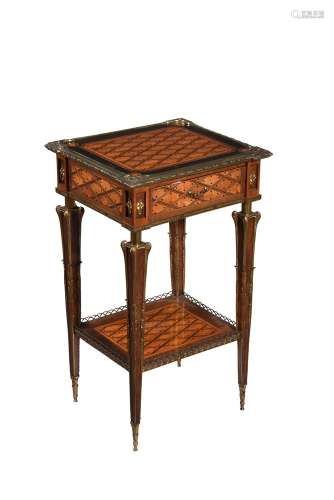 A walnut, parquety inlaid, and gilt metal mounted occasional...