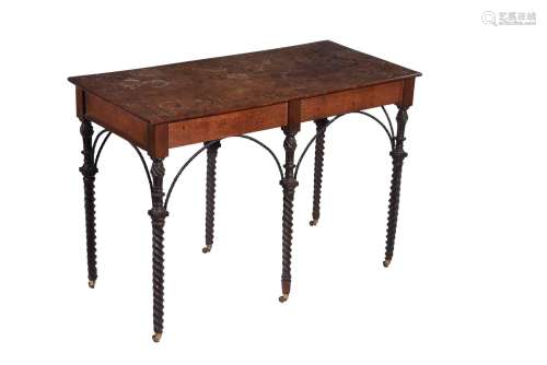 An oak and mahogany side table