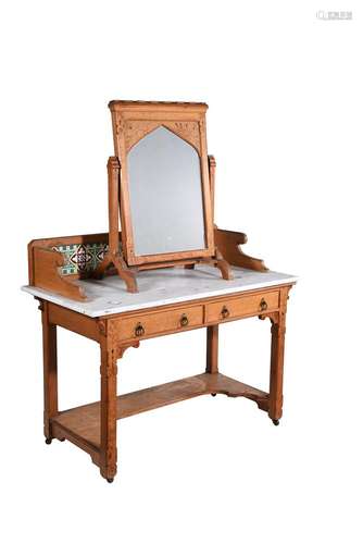 A Reformed Gothic oak and inlaid washstand