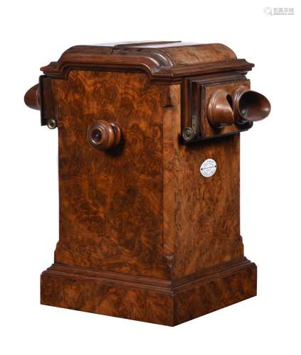 A Victorian figured walnut stereoscope