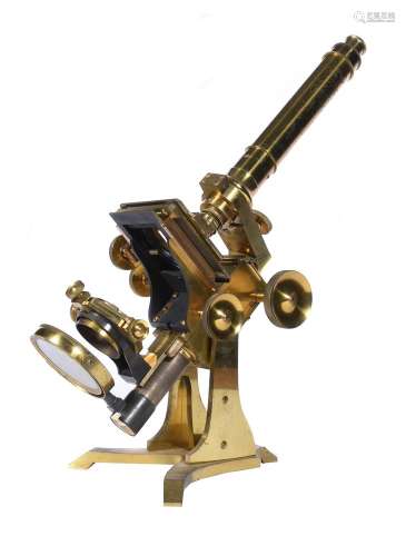 A Victorian gilt brass microscope