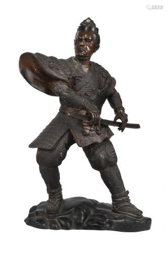A Large Japanese Cast Bronze Figure of a Warrior