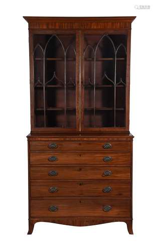 A George III mahogany secretaire bookcase