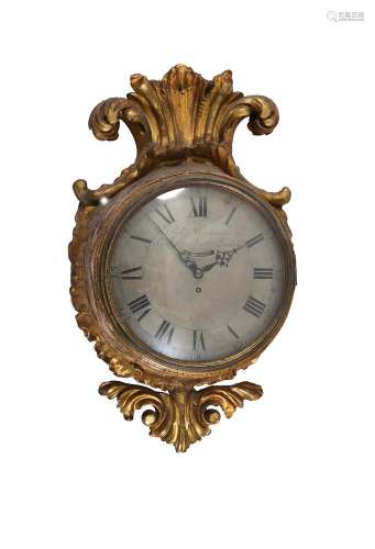 A giltwood and composition dial wall timepiece case
