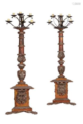 A pair of Italian polychrome painted torcheres