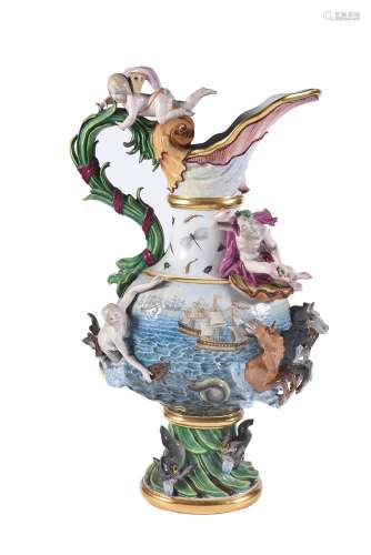 A large Meissen (outside decorated) ewer emblematic of Water