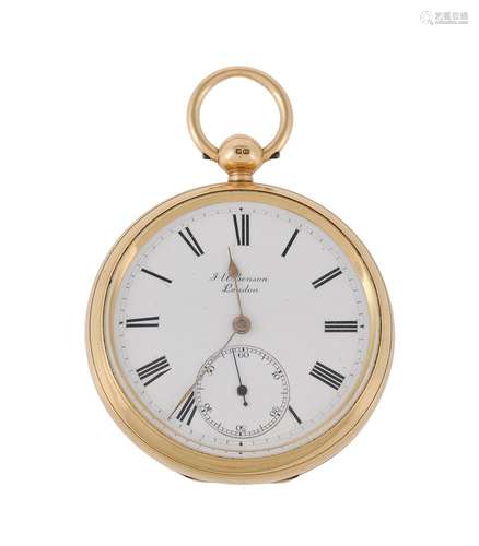 J. W. Benson,18 carat gold open face pocket watch