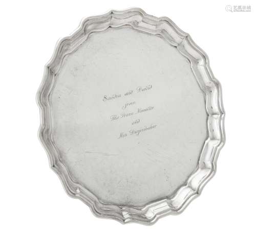 A Canadian silver coloured shaped circular salver by Henry B...