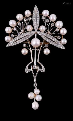 An Art Nouveau pearl and diamond brooch/pendant