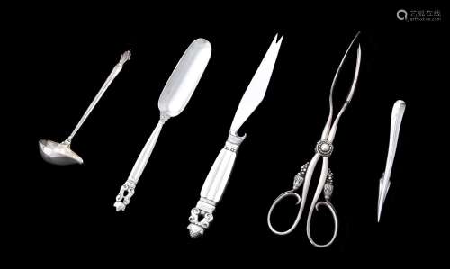 Five pieces of Danish silver coloured flatware by Georg Jens...