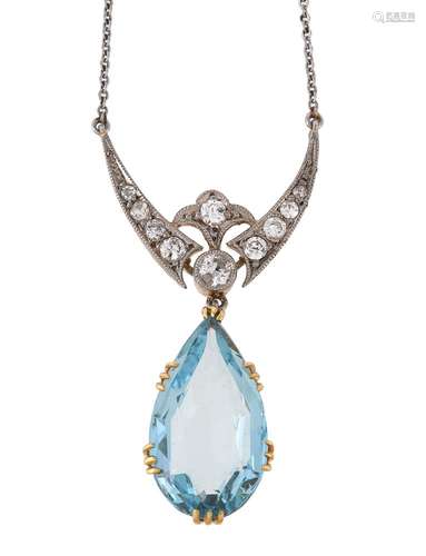 An aquamarine and diamond pendant