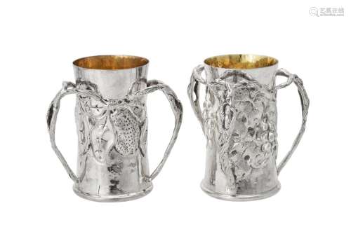 A pair of Italian silver beakers