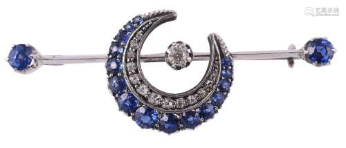 A Victorian sapphire and diamond crescent bar brooch