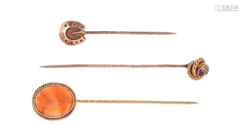 A 19th century cornelian intaglio stick pin