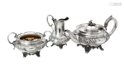 Y A Victorian silver three piece circular tea set by Benjami...