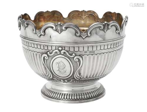 A Victorian silver shaped circular pedestal punch bowl by Si...