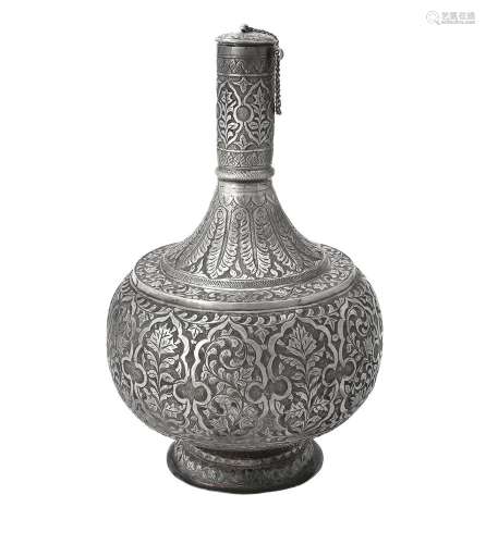 An Indian silver coloured rose water jug