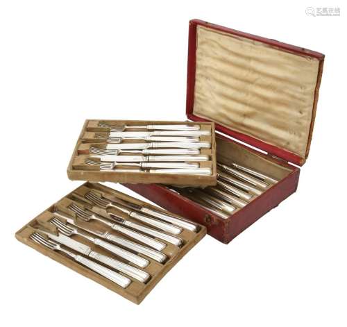 A cased set of twelve silver Harley pattern fruit knives and...