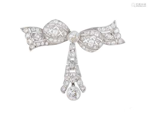 A mid 20th century diamond bow brooch