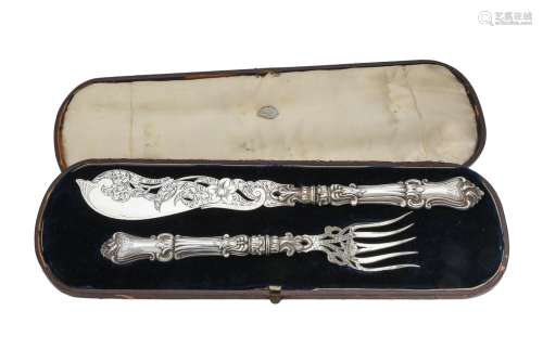 A pair of cased Victorian silver fish servers by Hilliard & ...