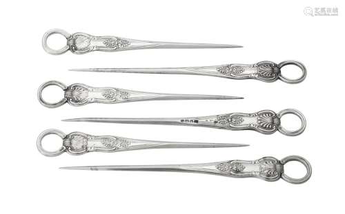 A set of six Victorian silver King's pattern poultry skewers...