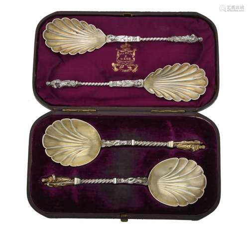 A cased pair of Victorian silver apostle spoons by Martin Ha...