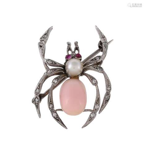 An early 20th century conch pearl, diamond, ruby and pearl s...