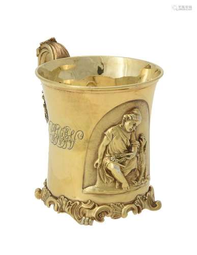 A cased Victorian silver gilt christening mug by George Ivor...