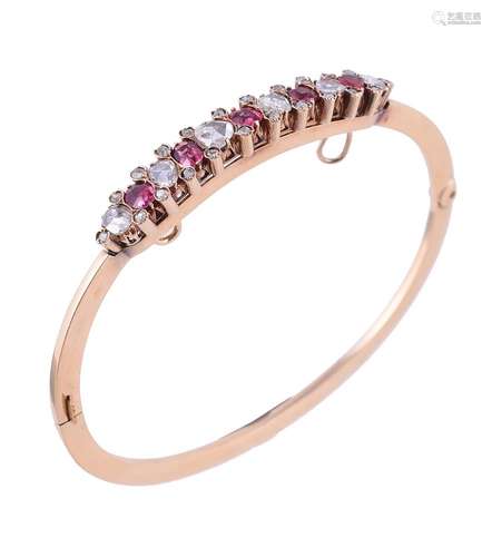 A late Victorian pink spinel and rose cut diamond hinged ban...