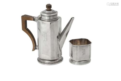 A silver Art Deco bachelors coffee pot and sugar bowl by Cha...
