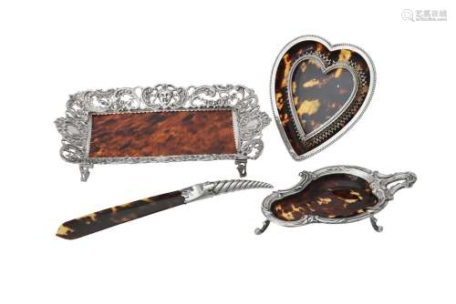 Y A Victorian silver mounted and tortoiseshell rectangular t...