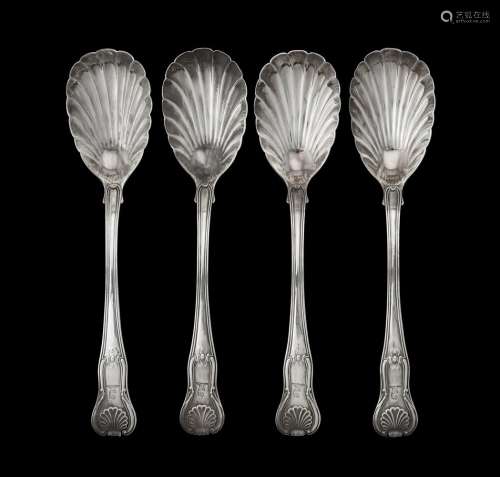 A set of four late George III silver King's pattern serving ...