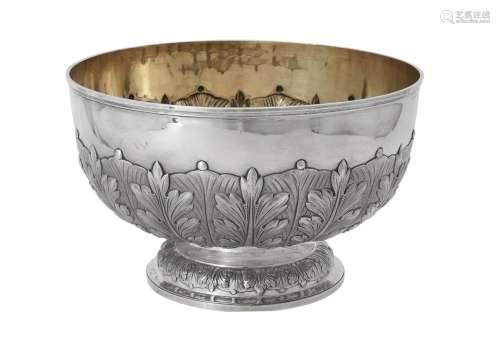 A Victorian silver circular pedestal punch bowl by Charles S...