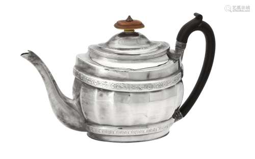 Y A George III silver oval fluted baluster tea pot by Stephe...