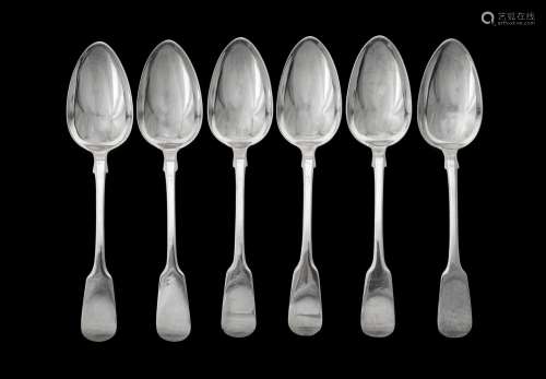 A set of six William IV silver fiddle pattern table spoons