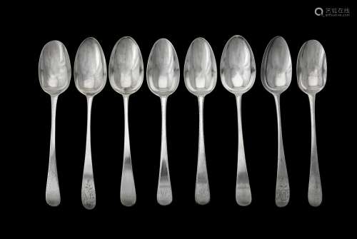 Four pairs of George III silver table spoons by Hester Batem...