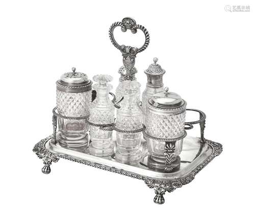 A George III rectangular eight-bottle cruet frame by Thomas ...